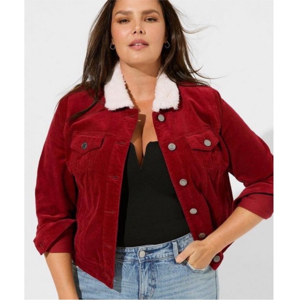 Torrid Burgundy Jean Jacket with Cream Collar